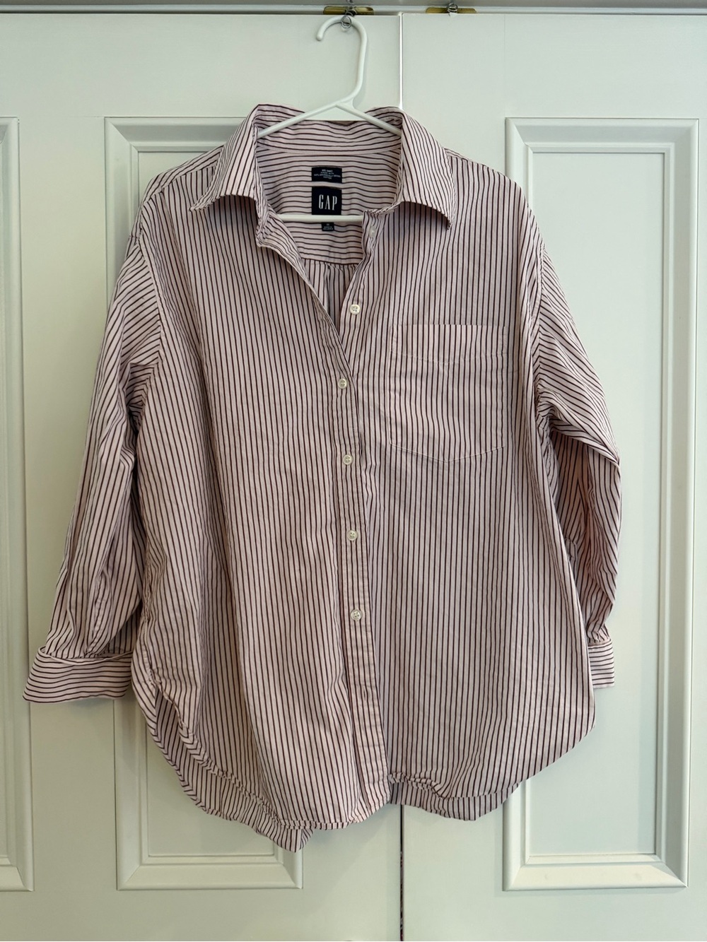 GAP “Big Shirt” Pink and Maroon Stripe Button-Down Shirt